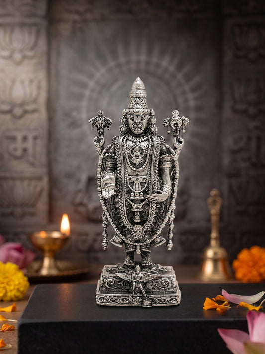 Handcrafted Lord Venkateshwara (Tirupati Balaji) Idol in Brass | Premium Silver Finish | Luxury Home Temple Murti