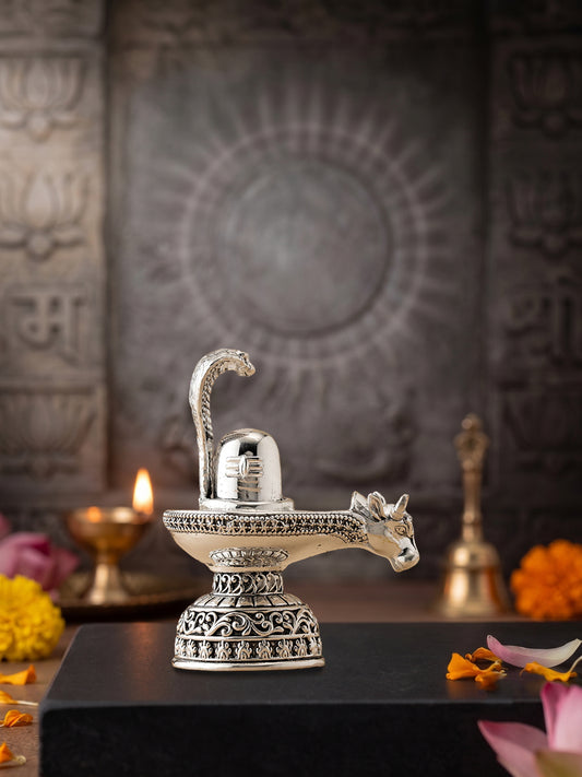 Handcrafted Brass Shivling with High Silver Finish | Shiva Lingam for Home Temple & Daily Pooja