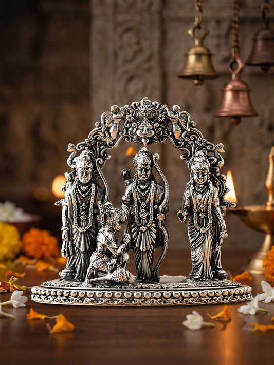 Premium Ram Darbar Idol | Brass with High Silver Finish | Handcrafted Hindu God Statue