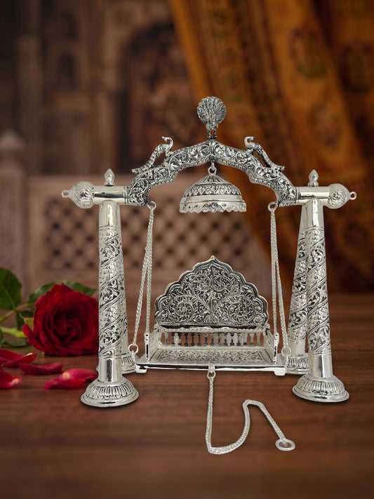 Shahi Nakshi Laddu Gopal Jhoola – Handcrafted Brass with Premium Silver Finish
