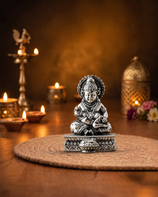 Handcrafted Lord Kuber Idol – Brass with Premium Silver Finish | Wealth, Prosperity & Abundance Murti