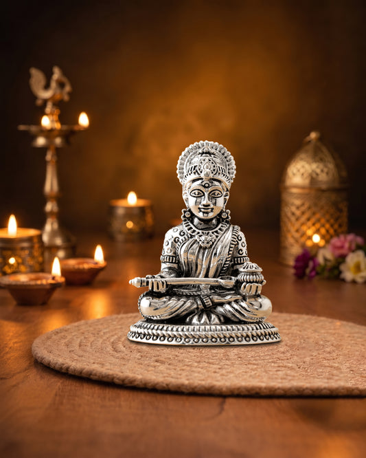 Handcrafted Goddess Annapurna Brass Idol with High Silver Finish | Maa Annapurna Murti for Home Temple & Pooja